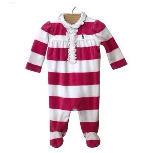 Ralph Lauren Pink and White Striped Footie